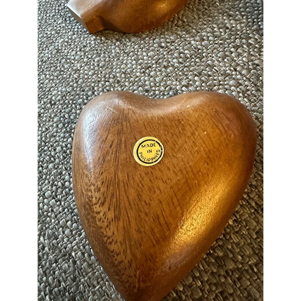 Vintage Set of 4‎ Wooden Trinket Dishes Heart Spade Club Diamond Small Bowls